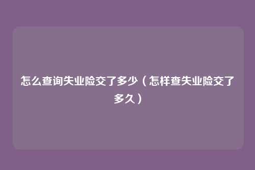 怎么查询失业险交了多少(怎样查失业险交了多久)